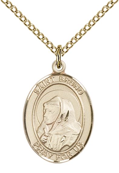 14KT GOLD FILLED ST BRUNO PENDANT WITH CHAIN - 3/4" x 1/2"