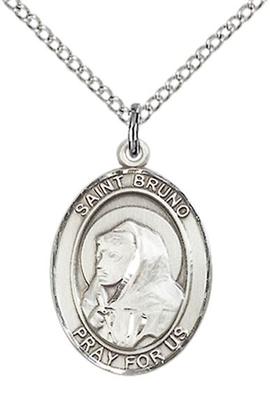 STERLING SILVER ST BRUNO PENDANT WITH CHAIN - 3/4" x 1/2"