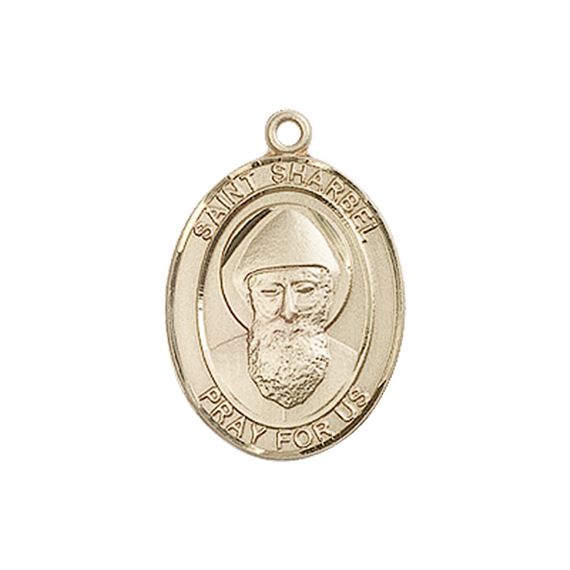 14KT GOLD ST SHARBEL MEDAL - 3/4" x 1/2"