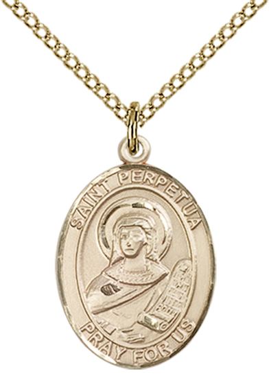 14KT GOLD FILLED ST PERPETUA PENDANT WITH CHAIN - 3/4" x 1/2"