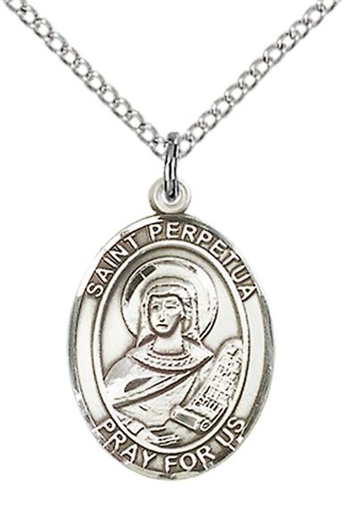 STERLING SILVER ST PERPETUA PENDANT WITH CHAIN - 3/4" x 1/2"