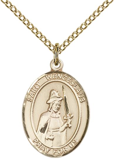 14KT GOLD FILLED ST WENCESLAUS PENDANT WITH CHAIN - 3/4" x 1/2"