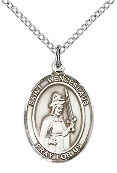 STERLING SILVER ST WENCESLAUS PENDANT WITH CHAIN - 3/4" x 1/2"