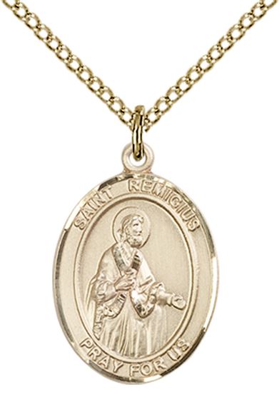 14KT GOLD FILLED ST REMIGIUS OF REIMS PENDANT WITH CHAIN - 3/4" x 1/2"