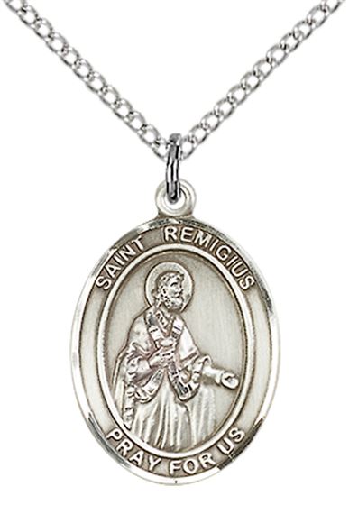 STERLING SILVER ST REMIGIUS OF REIMS PENDANT WITH CHAIN - 3/4" x 1/2"