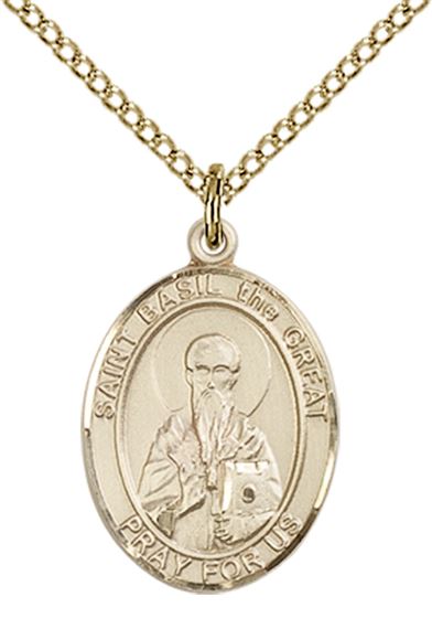 14KT GOLD FILLED ST BASIL THE GREAT PENDANT WITH CHAIN - 3/4" x 1/2"