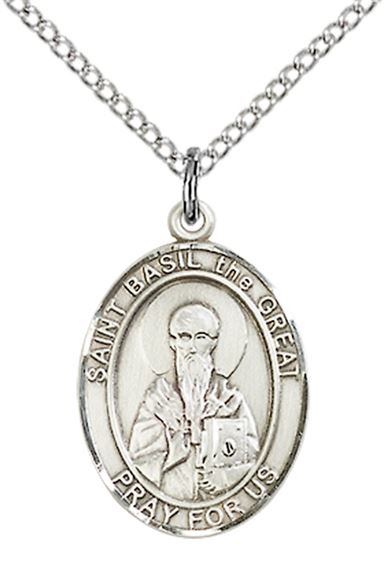 STERLING SILVER ST BASIL THE GREAT PENDANT WITH CHAIN - 3/4" x 1/2"