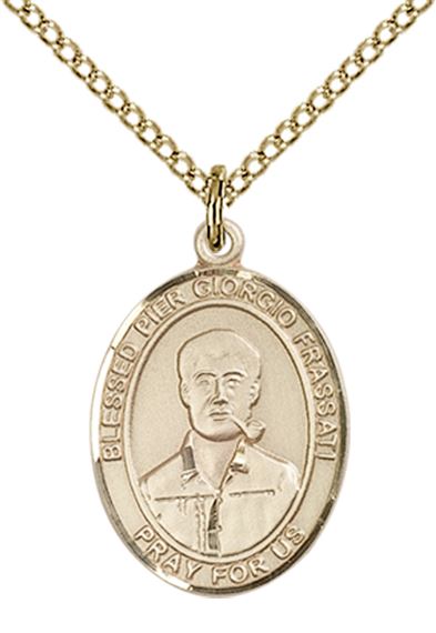 14KT GOLD FILLED BLESSED PIER GIORGIO FRASSATI PENDANT WITH CHAIN - 3/4" x 1/2"
