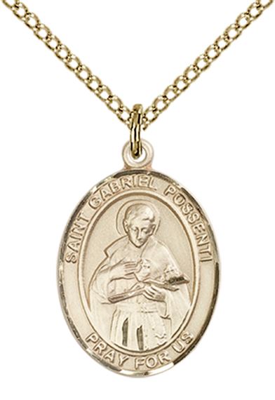 14KT GOLD FILLED ST GABRIEL POSSENTI PENDANT WITH CHAIN - 3/4" x 1/2"