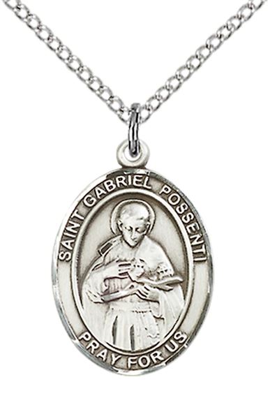 STERLING SILVER ST GABRIEL POSSENTI PENDANT WITH CHAIN - 3/4" x 1/2"