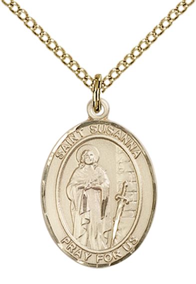 14KT GOLD FILLED ST SUSANNA PENDANT WITH CHAIN - 3/4" x 1/2"