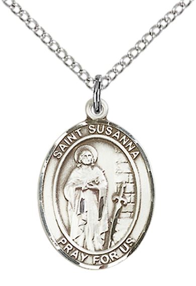 STERLING SILVER ST SUSANNA PENDANT WITH CHAIN - 3/4" x 1/2"