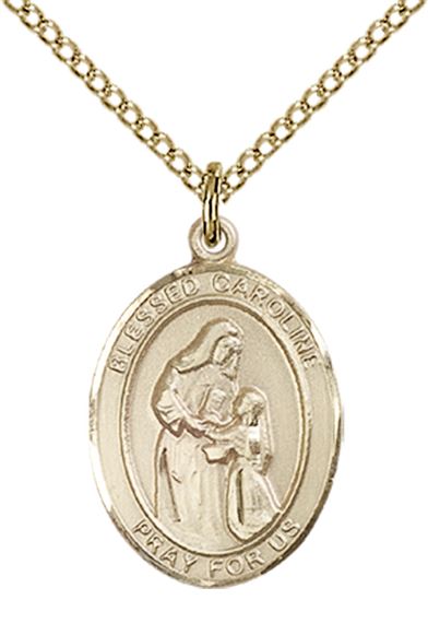 14KT GOLD FILLED BLESSED CAROLINE GERHARDINGER PENDANT WITH CHAIN - 3/4" x 1/2"