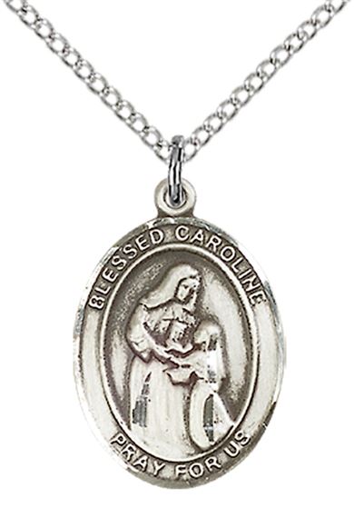STERLING SILVER BLESSED CAROLINE GERHARDINGER PENDANT WITH CHAIN - 3/4" x 1/2"