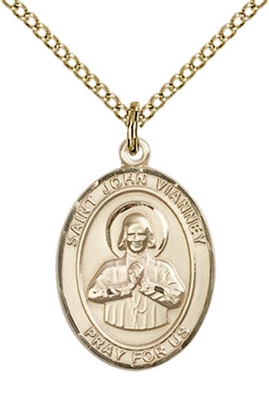 14KT GOLD FILLED ST JOHN VIANNEY PENDANT WITH CHAIN - 3/4" x 1/2"