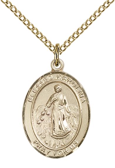 14KT GOLD FILLED BLESSED KAROLINA KOZKOWNA PENDANT WITH CHAIN - 3/4" x 1/2"