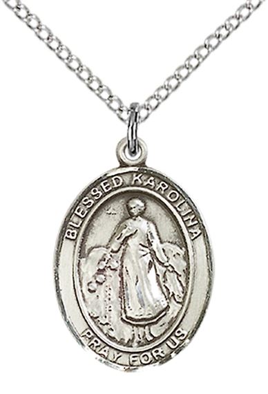 STERLING SILVER BLESSED KAROLINA KOZKOWNA PENDANT WITH CHAIN - 3/4" x 1/2"