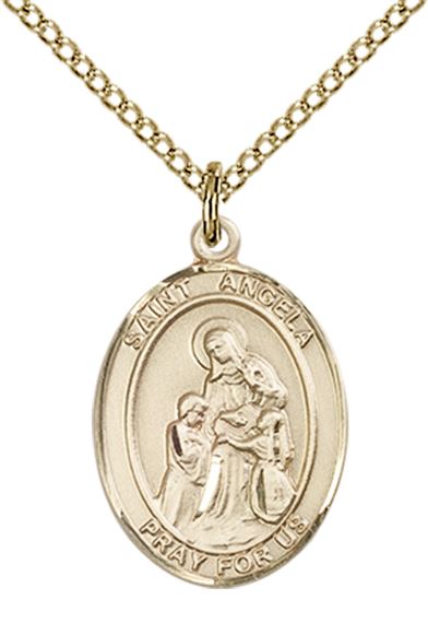 14KT GOLD FILLED ST ANGELA MERICI PENDANT WITH CHAIN - 3/4" x 1/2"