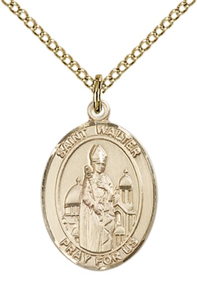 14KT GOLD FILLED ST WALTER OF PONTNOISE PENDANT WITH CHAIN - 3/4" x 1/2"