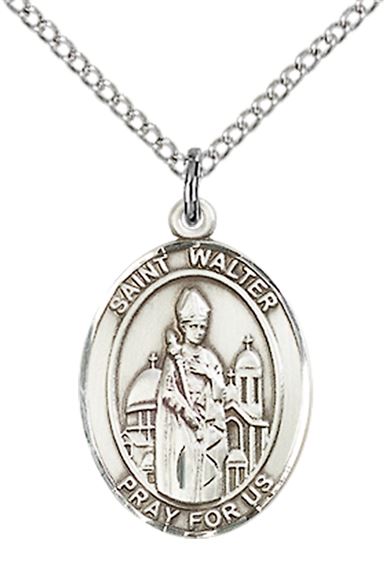 STERLING SILVER ST WALTER OF PONTNOISE PENDANT WITH CHAIN - 3/4" x 1/2"
