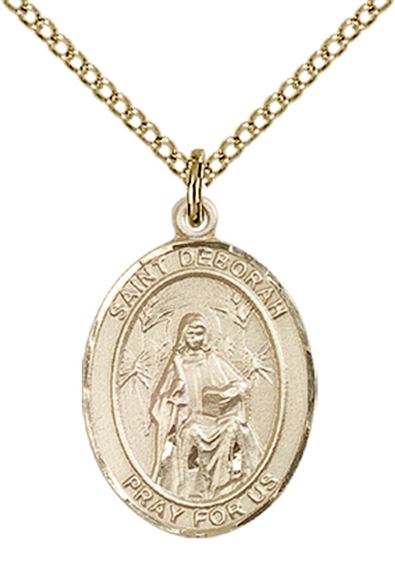 14KT GOLD FILLED ST DEBORAH PENDANT WITH CHAIN - 3/4" x 1/2"