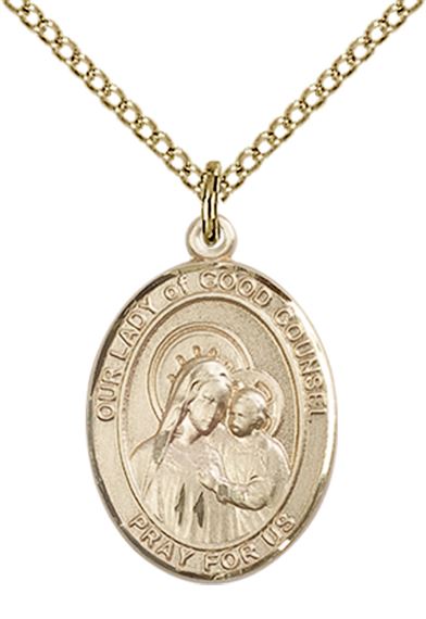 14KT GOLD FILLED OUR LADY OF GOOD COUNSEL PENDANT WITH CHAIN - 3/4" x 1/2"