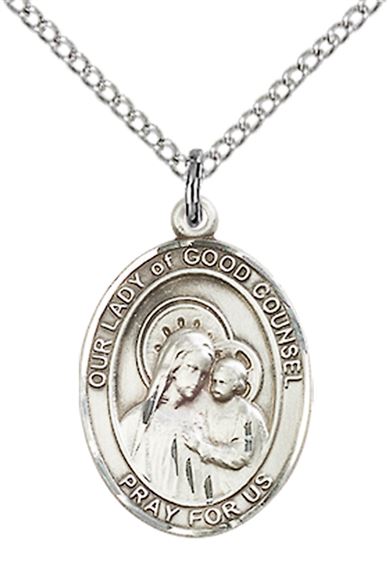 STERLING SILVER OUR LADY OF GOOD COUNSEL PENDANT WITH CHAIN - 3/4" x 1/2"