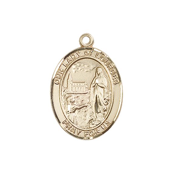 14KT GOLD OUR LADY OF LOURDES MEDAL - 3/4" x 1/2"
