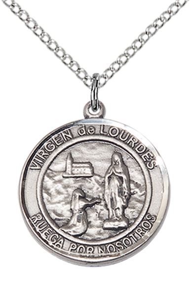 STERLING SILVER VIRGEN DE LOURDES PENDANT WITH CHAIN