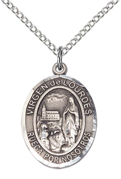 STERLING SILVER VIRGEN DE LOURDES PENDANT WITH CHAIN