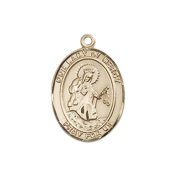 14KT GOLD OUR LADY OF MERCY MEDAL - 3/4" x 1/2"