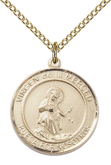 14KT GOLD FILLED VIRGEN DE LA MERCED PENDANT WITH CHAIN