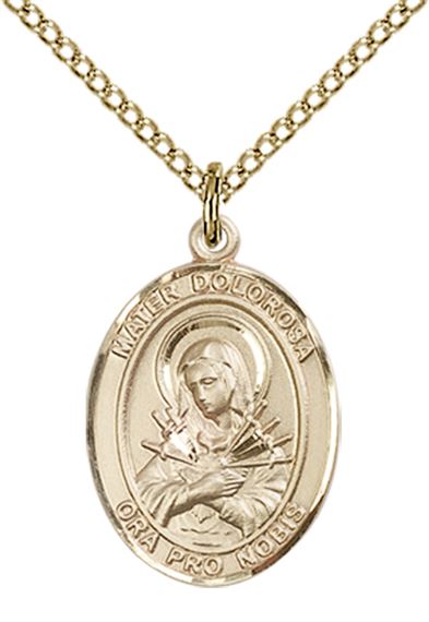14KT GOLD FILLED MATER DOLOROSA PENDANT WITH CHAIN - 3/4" x 1/2"