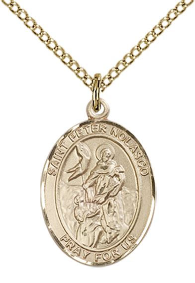 14KT GOLD FILLED ST PETER NOLASCO PENDANT WITH CHAIN - 3/4" x 1/2"