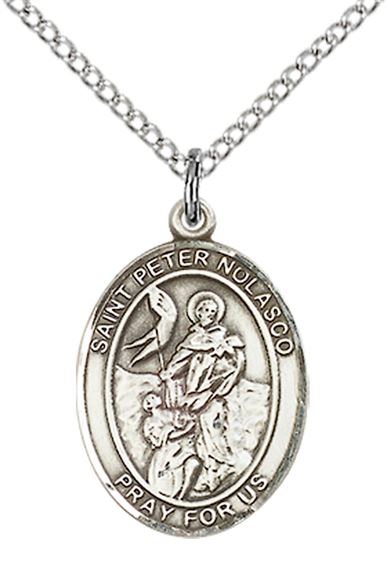 STERLING SILVER ST PETER NOLASCO PENDANT WITH CHAIN - 3/4" x 1/2"