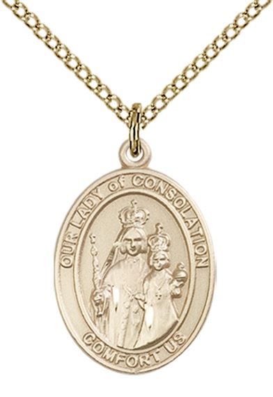 14KT GOLD FILLED OUR LADY OF CONSOLATION PENDANT WITH CHAIN - 3/4" x 1/2"
