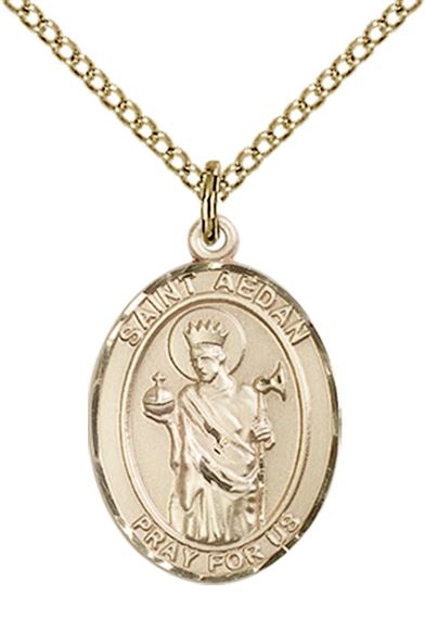 14KT GOLD FILLED ST AEDAN OF FERNS PENDANT WITH CHAIN - 3/4" x 1/2"