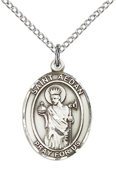 STERLING SILVER ST AEDAN OF FERNS PENDANT WITH CHAIN - 3/4" x 1/2"