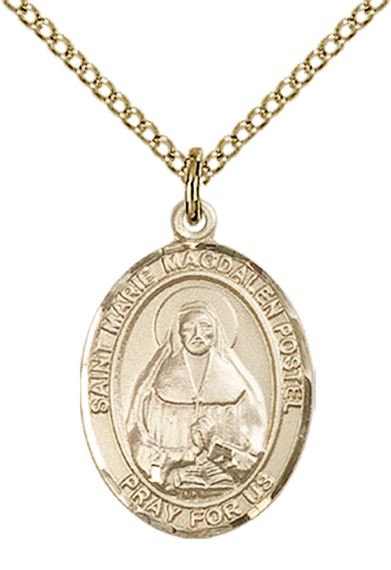 14KT GOLD FILLED MARIE MAGDALEN POSTEL PENDANT WITH CHAIN - 3/4" x 1/2"