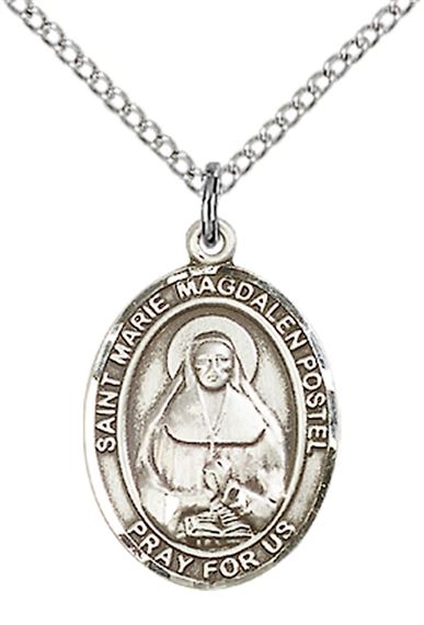 STERLING SILVER MARIE MAGDALEN POSTEL PENDANT WITH CHAIN - 3/4" x 1/2"