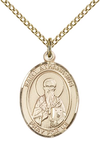 14KT GOLD FILLED ST ATHANASIUS PENDANT WITH CHAIN - 3/4" x 1/2"