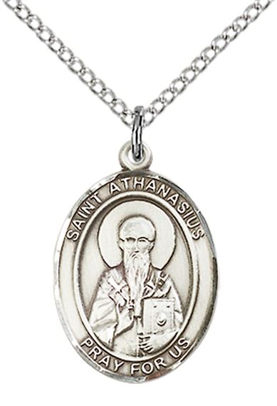 STERLING SILVER ST ATHANASIUS PENDANT WITH CHAIN - 3/4" x 1/2"