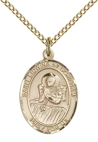 14KT GOLD FILLED ST LIDWINA OF SCHIEDAM PENDANT WITH CHAIN - 3/4" x 1/2"