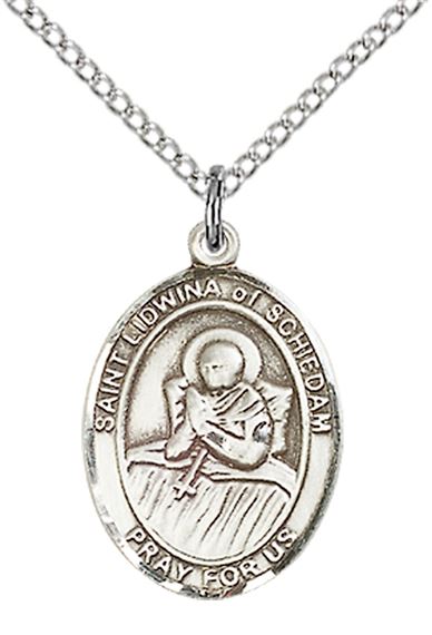 STERLING SILVER ST LIDWINA OF SCHIEDAM PENDANT WITH CHAIN - 3/4" x 1/2"