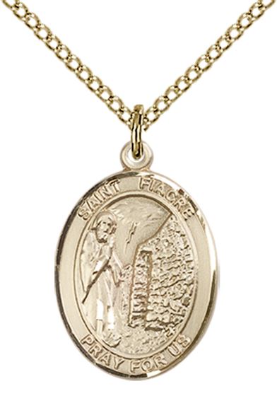 14KT GOLD FILLED ST FIACRE PENDANT WITH CHAIN - 3/4" x 1/2"