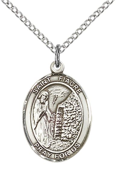 STERLING SILVER ST FIACRE PENDANT WITH CHAIN - 3/4" x 1/2"