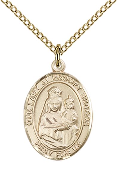 14KT GOLD FILLED OUR LADY OF PROMPT SUCCOR PENDANT WITH CHAIN - 3/4" x 1/2"