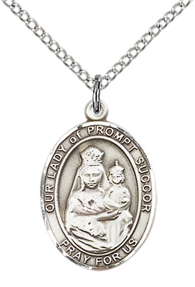 STERLING SILVER OUR LADY OF PROMPT SUCCOR PENDANT WITH CHAIN - 3/4" x 1/2"