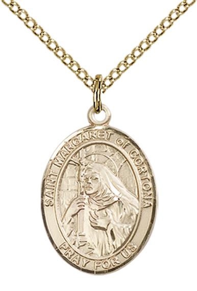 14KT GOLD FILLED ST MARGARET OF CORTONA PENDANT WITH CHAIN - 3/4" x 1/2"