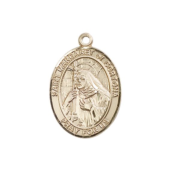 14KT GOLD ST MARGARET OF CORTONA MEDAL - 3/4" x 1/2"